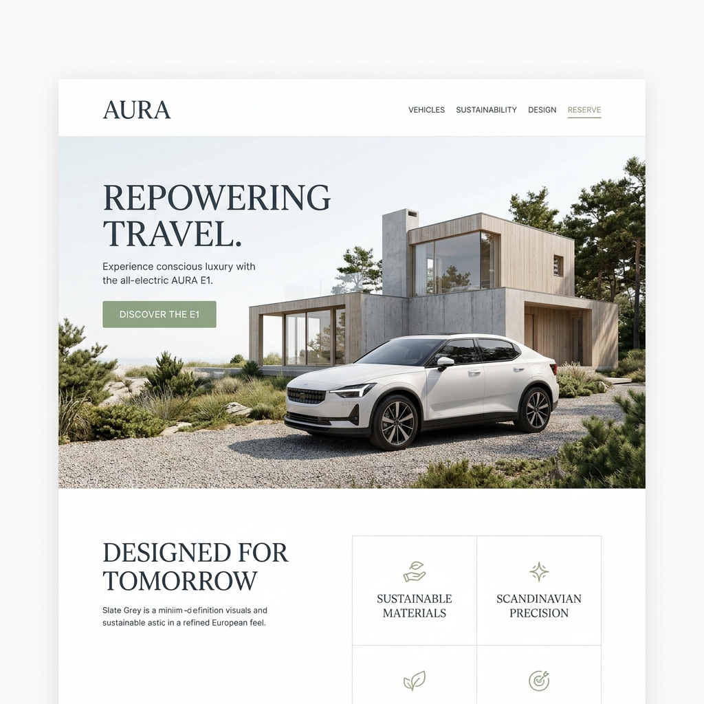 เว็บไซต์รถยนต์ไฟฟ้า EV Lifestyle Gallery สไตล์มินิมอล